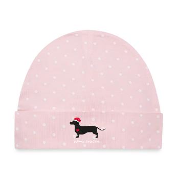 Schwarzer Dackel Herz Bollenhut - Baby Premium Organic Mütze - Rosa/Weiße Punkte - Vorne