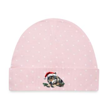 Weihnachtswolf-Weihnachtsmützen-Kunst - Baby Premium Organic Mütze - Rosa/Weiße Punkte - Vorne