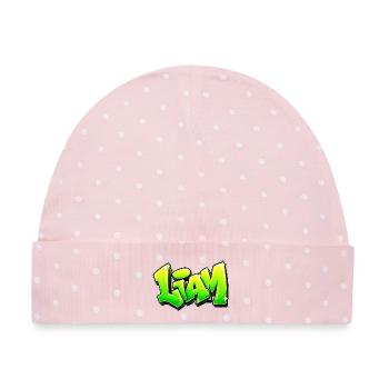LIAM Graffiti-Name: Das Geschenk, das den Kopf umhaut! - Baby Premium Organic Mütze - Rosa/Weiße Punkte - Vorne