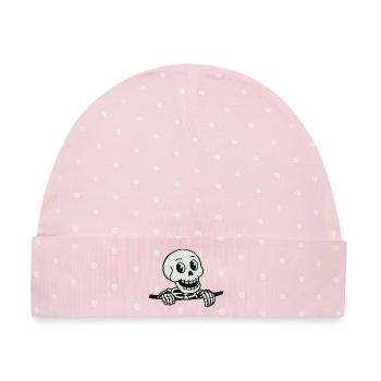 Verspieltes Skelett-Cartoon-Design - Baby Premium Organic Mütze - Rosa/Weiße Punkte - Vorne