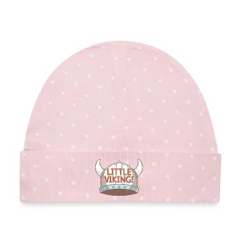 Humorvoller Wikingerhelm für Kinder - Baby Premium Organic Mütze - Rosa/Weiße Punkte - Vorne