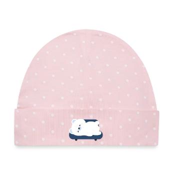 Müder Eisbär auf Sofa - Baby Premium Organic Mütze - Rosa/Weiße Punkte - Vorne