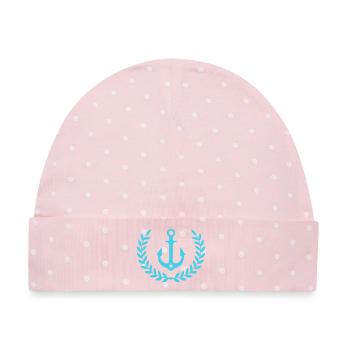Ankerkranz Nautik Emblem - Baby Premium Organic Mütze - Rosa/Weiße Punkte - Vorne