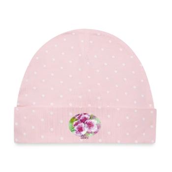 Grace – Lebendige Frühlingsblüten-Ellipse - Baby Premium Organic Mütze - Rosa/Weiße Punkte - Vorne