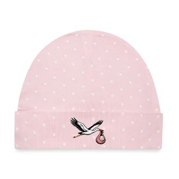 Fliegender Storch mit Baby rosa - Baby Premium Organic Mütze - Rosa/Weiße Punkte - Vorne