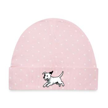 Verspielter Hund-Cartoon - Baby Premium Organic Mütze - Rosa/Weiße Punkte - Vorne