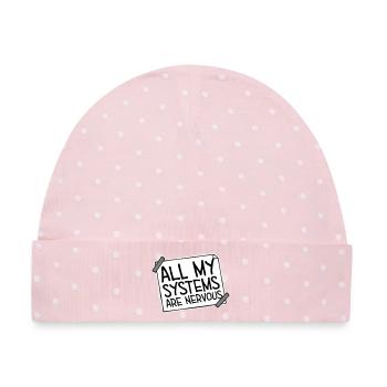 All My Systems Are Nervous Lustig Angst Nerd Logo - Baby Premium Organic Mütze - Rosa/Weiße Punkte - Vorne