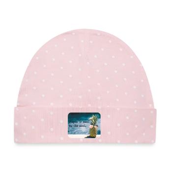 Ananas am Pool – Sommerhumor - Baby Premium Organic Mütze - Rosa/Weiße Punkte - Vorne