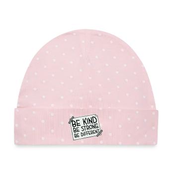Be Kind Be Strong Be Different Spruch Logo Text - Baby Premium Organic Mütze - Rosa/Weiße Punkte - Vorne