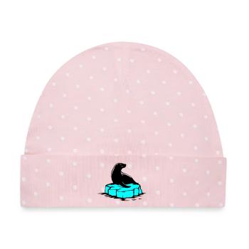 Seelöwe auf Eisscholle - Baby Premium Organic Mütze - Rosa/Weiße Punkte - Vorne