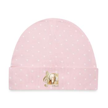 Johann Sebastian Bach Porträt im Aquarellstil - Baby Premium Organic Mütze - Rosa/Weiße Punkte - Vorne