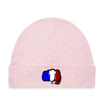 Frankreich Flagge Hand Faust - Baby Premium Organic Mütze - Rosa/Weiße Punkte - Vorne