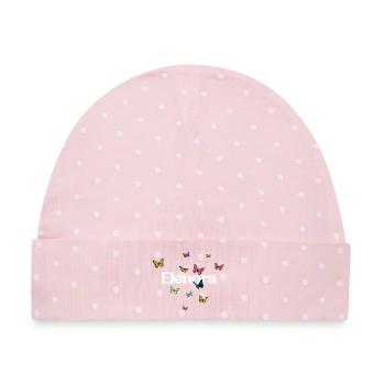 Schöner Mädchenname ELENORA mit Schmetterlingen  - Baby Premium Organic Mütze - Rosa/Weiße Punkte - Vorne