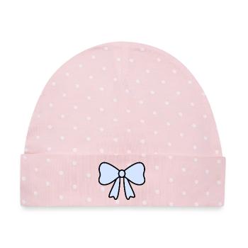 Zartes hellblaues Schleifendesign - Baby Premium Organic Mütze - Rosa/Weiße Punkte - Vorne