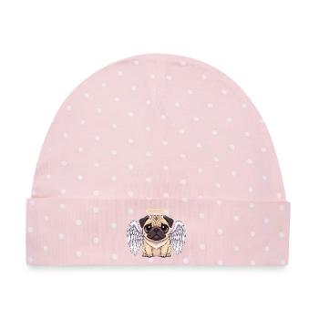 Herziger Mops Engel Weihnachten Heiligenschein  - Baby Premium Organic Mütze - Rosa/Weiße Punkte - Vorne