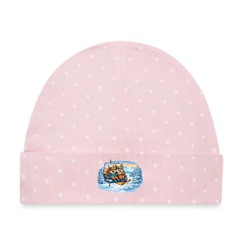 Eichhörnchen & Fuchs im Skilift – Winterspaß - Baby Premium Organic Mütze - Rosa/Weiße Punkte - Vorne