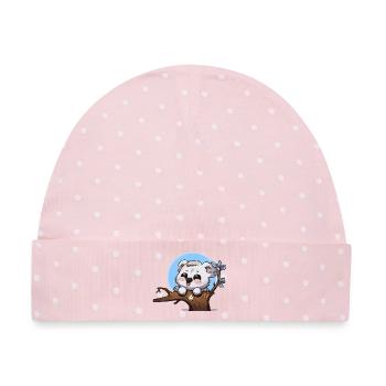 Kleiner Panda auf Ast mit Uhr - Baby Premium Organic Mütze - Rosa/Weiße Punkte - Vorne