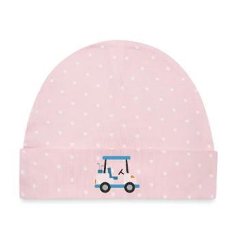 Blauer Golfwagen - Baby Premium Organic Mütze - Rosa/Weiße Punkte - Vorne