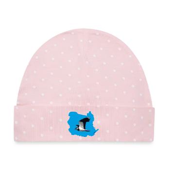 Kiebitz (Vanellus vanellus) im Flug (BG blue) - Baby Premium Organic Mütze - Rosa/Weiße Punkte - Vorne