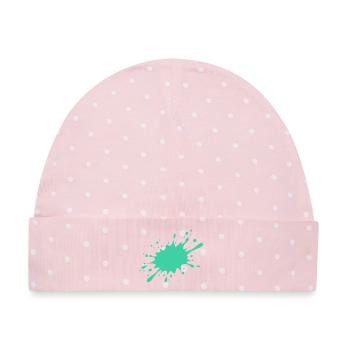 Türkisfarbener Farbspritzer - Baby Premium Organic Mütze - Rosa/Weiße Punkte - Vorne