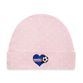 Kap Verde Flagge Fußball mit Herz  - Baby Premium Organic Mütze - Rosa/Weiße Punkte - Vorne