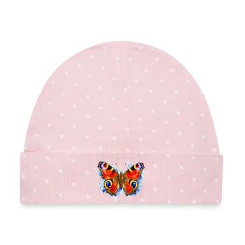 Pfauenschmetterling Aglais io Aquarell-Stil - Baby Premium Organic Mütze - Rosa/Weiße Punkte - Vorne