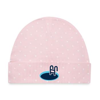Eisbad Pool Schwimm Logo - Baby Premium Organic Mütze - Rosa/Weiße Punkte - Vorne