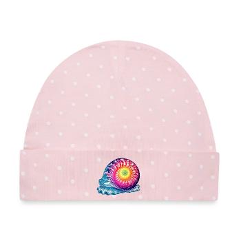 kunstvolle bunte Schnecke in leuchtenden Farben - Baby Premium Organic Mütze - Rosa/Weiße Punkte - Vorne