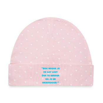 Humorvoller niederländischer Aussprachedruck - Baby Premium Organic Mütze - Rosa/Weiße Punkte - Vorne