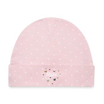 Babe Schmetterlingsmuster auf dunklem Hintergrund - Baby Premium Organic Mütze - Rosa/Weiße Punkte - Vorne