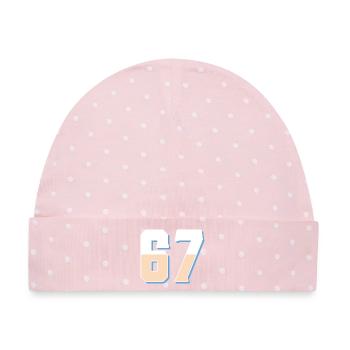 6 7 – Trendiges, minimalistisches Textdesign, - Baby Premium Organic Mütze - Rosa/Weiße Punkte - Vorne