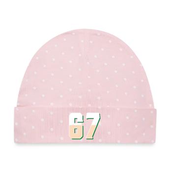 6 7 – Trendiges, minimalistisches Textdesign, - Baby Premium Organic Mütze - Rosa/Weiße Punkte - Vorne