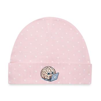 Gehirn am Laptop - Baby Premium Organic Mütze - Rosa/Weiße Punkte - Vorne