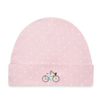 Einhorn auf Fahrrad - Baby Premium Organic Mütze - Rosa/Weiße Punkte - Vorne