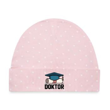 Doktorhut Urkunde – Abschluss, Promotion, Geschenk - Baby Premium Organic Mütze - Rosa/Weiße Punkte - Vorne