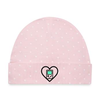 Retro Heart – Retro-Handheld-Konsole - Baby Premium Organic Mütze - Rosa/Weiße Punkte - Vorne