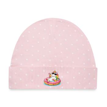 Entspanntes Einhorn in einer Boje – Sommerhumor und Attitüde - Baby Premium Organic Mütze - Rosa/Weiße Punkte - Vorne