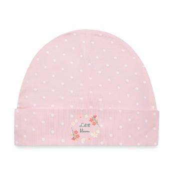 Es rieht nach Frühling,   zarte Daisy Ilustration - Baby Premium Organic Mütze - Rosa/Weiße Punkte - Vorne