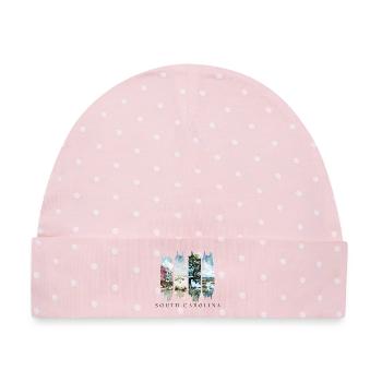 South Carolina Travel – Charleston Charm & Beach - Baby Premium Organic Mütze - Rosa/Weiße Punkte - Vorne