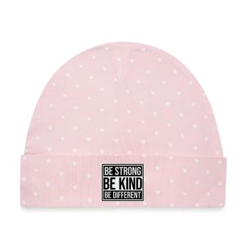 Be Kind Be Strong Be Different Spruch Logo Text - Baby Premium Organic Mütze - Rosa/Weiße Punkte - Vorne