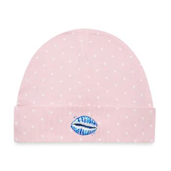 Kobaltblaues Kuhschalendesign - Baby Premium Organic Mütze - Rosa/Weiße Punkte - Vorne