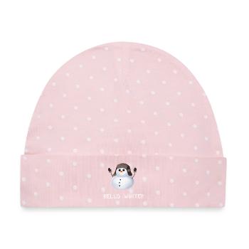 Hello Winter - Schneemann mit Uschanka - Baby Premium Organic Mütze - Rosa/Weiße Punkte - Vorne
