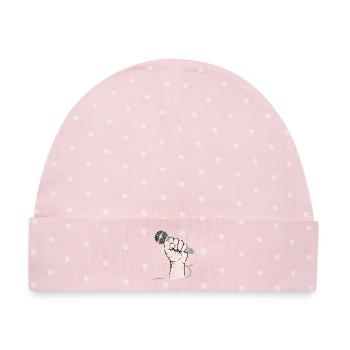 Eine Hand eines Sängers hält ein Gesangs Mikrofon - Baby Premium Organic Mütze - Rosa/Weiße Punkte - Vorne