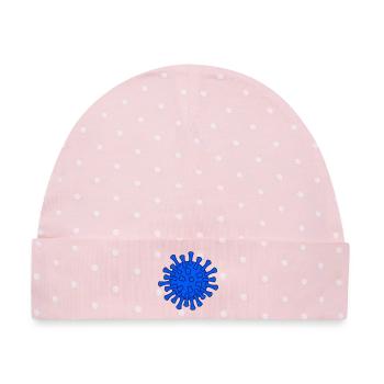 Blaues Covid-Molekül Illustration - Baby Premium Organic Mütze - Rosa/Weiße Punkte - Vorne