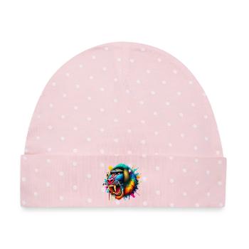 Mandrill-Affe - Baby Premium Organic Mütze - Rosa/Weiße Punkte - Vorne