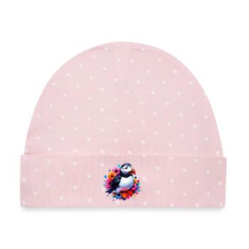 Papageitaucher - Baby Premium Organic Mütze - Rosa/Weiße Punkte - Vorne