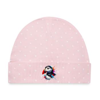Papageitaucher - Baby Premium Organic Mütze - Rosa/Weiße Punkte - Vorne