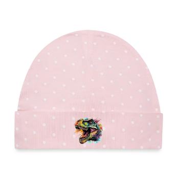 Dino Neon Kunst Design - Baby Premium Organic Mütze - Rosa/Weiße Punkte - Vorne
