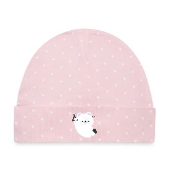 Müde schläfrige Polar pendeln - Baby Premium Organic Mütze - Rosa/Weiße Punkte - Vorne