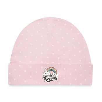 Miss Dreamer Süßes und poetisches Kinderdesign - Baby Premium Organic Mütze - Rosa/Weiße Punkte - Vorne